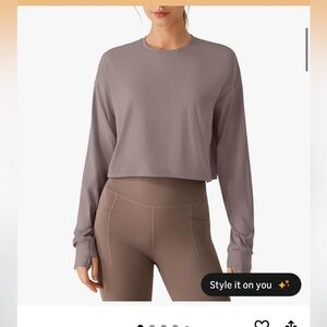 NWT- Cropped Long-Sleeve Crewneck Top in Taupe